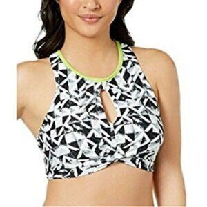 NWT GO GOSSIP Black & White Neon Geometric Maze Cut-Out Bikini Swim Top #86359